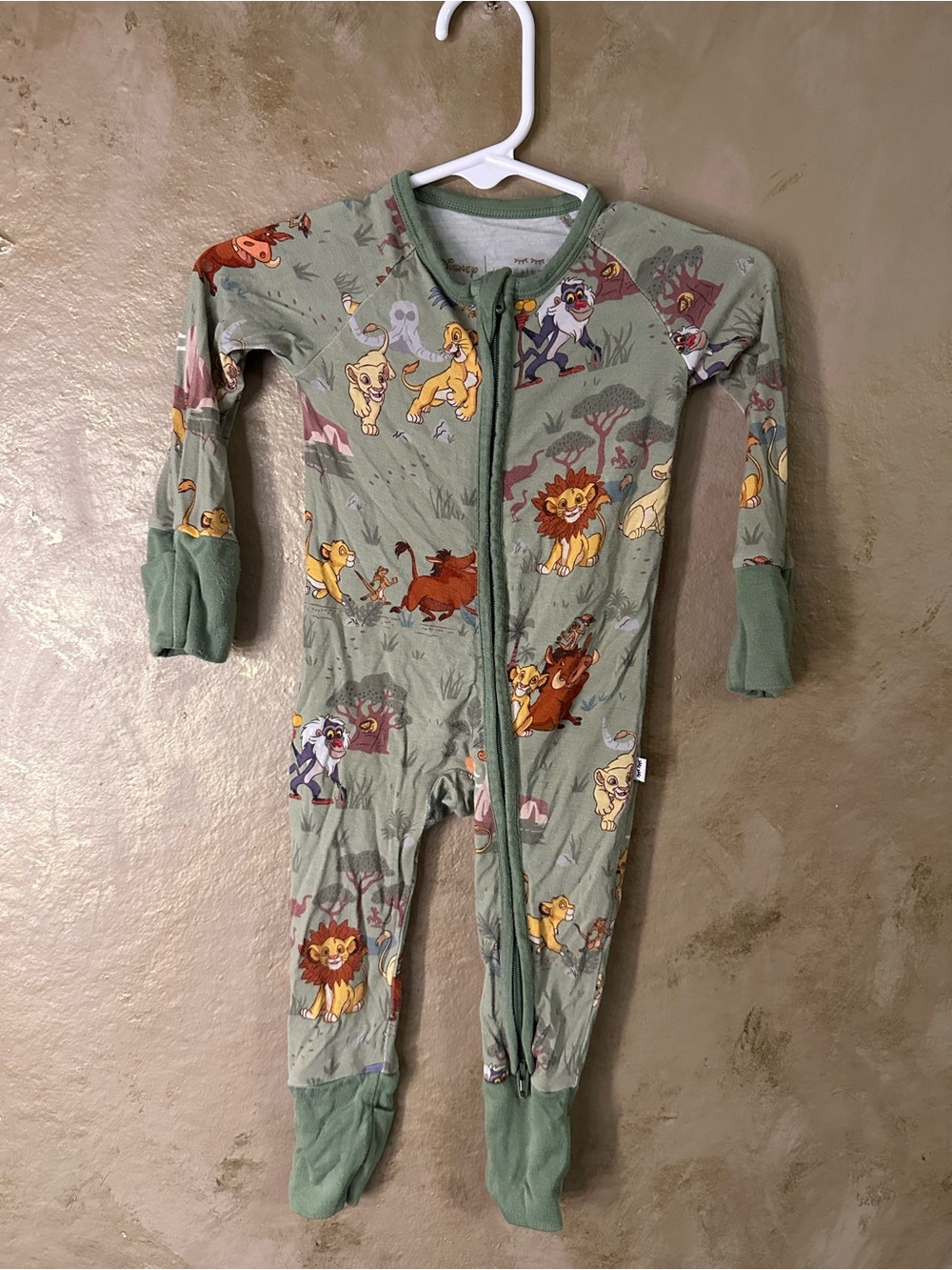 Little Sleepies Sage Green Lion Print Footed One-Piece